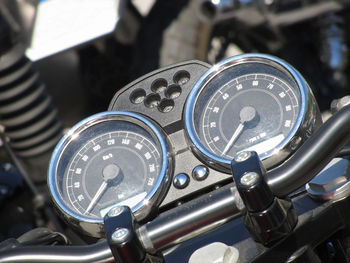 Close-up of motorcycle dashboard