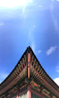 Low angle view of traditional building against blue sky