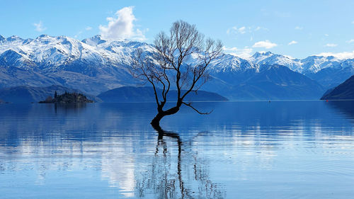 Scenic view of snowcapped mountains against sky