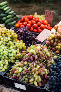 High angle view of fruits for sale at market stall