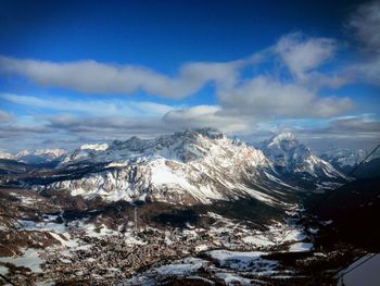 Scenic view of snowcapped mountains against sky