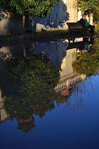 Reflection of trees in lake against sky