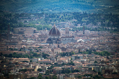 High angle view of buildings in city