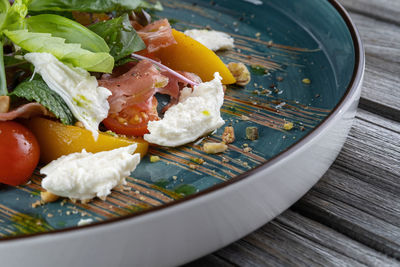 High angle view of food in plate on table