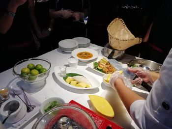 High angle view of people served in plate