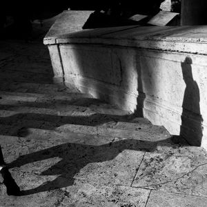 Close-up of shadow on tiled floor