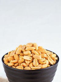 Close-up of food in bowl against white background