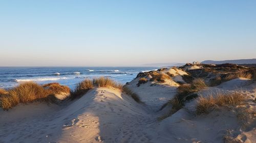 Scenic view of sea against clear sky