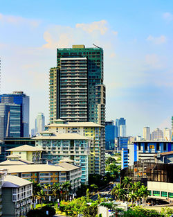 Modern buildings in city against sky