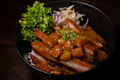 High angle view of food in plate