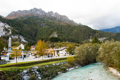 Scenic view of mountains against cloudy sky