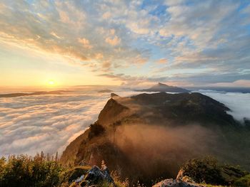 Scenic view of sea against sky during sunset