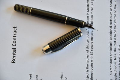 High angle view of pen on table