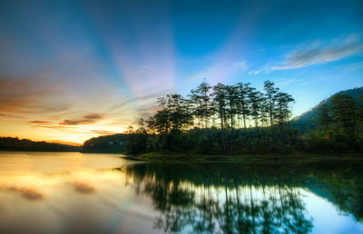 Scenic view of lake against sky during sunset