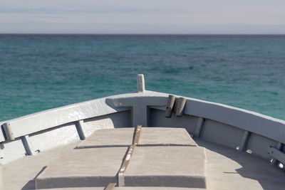 Close view of boat bow agains the sea