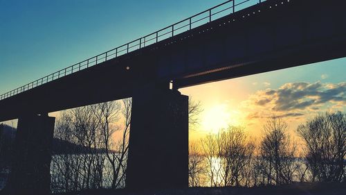 Low angle view of built structures at sunset