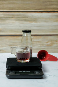 Close-up of drink in glass on table