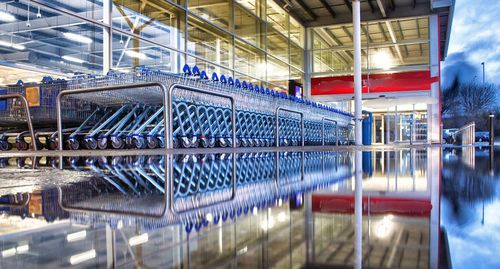 Interior of illuminated factory