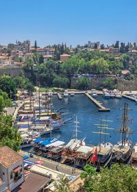 Antalya, turkey 19.07.2021. roman harbor in the old city of antalya, turkey, on a sunny summer day