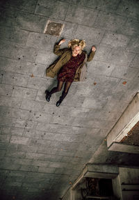 High angle view of woman with umbrella