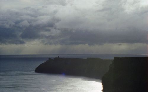 Scenic view of sea against dramatic sky