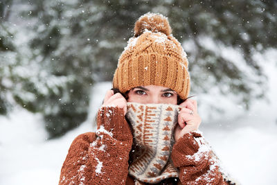 Portrait of man wearing hat during winter