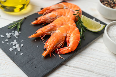 Close-up of seafood on table