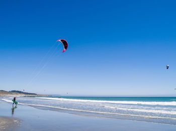 Scenic view of sea against blue sky