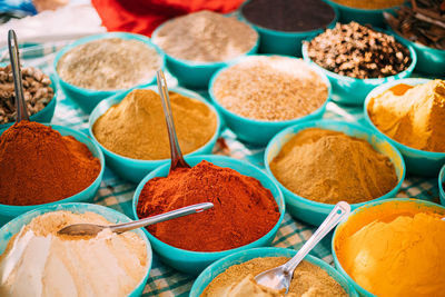 High angle view of spices for sale