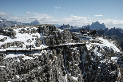 Panoramic view of snowcapped mountains against sky