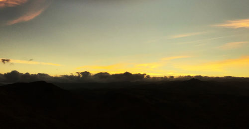 Scenic view of silhouette mountains against sky during sunset