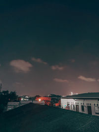 Illuminated building against sky at sunset