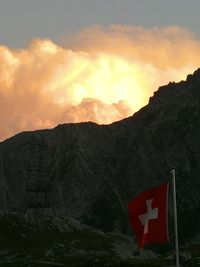 Scenic view of mountains against sky during sunset