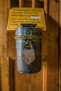 Close-up of text on old metal