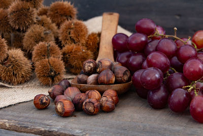 High angle view of fruits on table