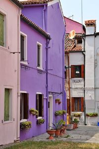 Colourful houses in burano, purple house, small houses on the island of burano, 