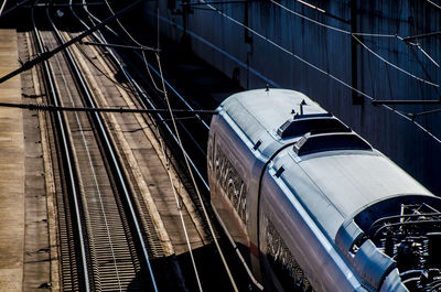 High angle view of train at railroad station