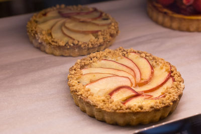 Close-up of dessert served on table