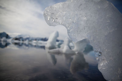 Close-up of icebergs melting in river