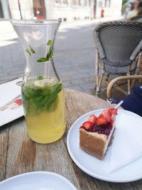 Close-up of drink served on table