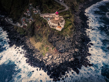 High angle view of rocks on field