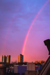 Panoramic view of rainbow over city buildings