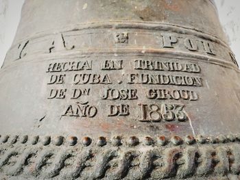 Close-up of text on old wall