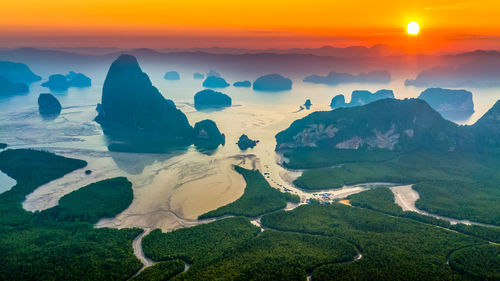 Scenic view of sea against sky during sunset