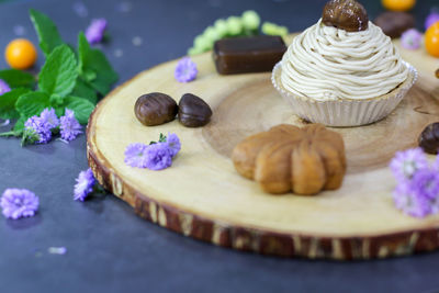 Close-up of cupcakes on table