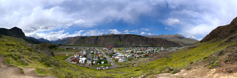 Panoramic view of landscape and mountains against sky