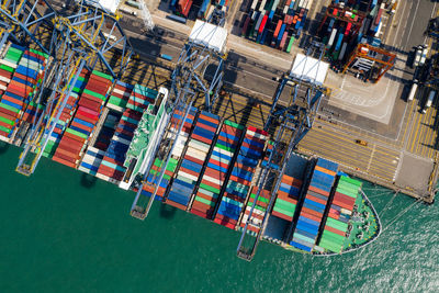 High angle view of multi colored umbrella