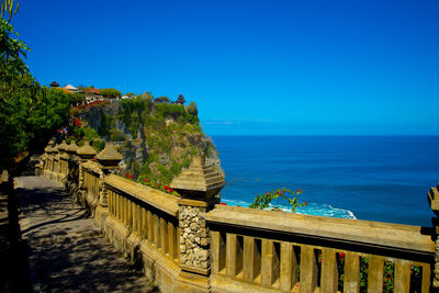 Scenic view of sea against clear blue sky