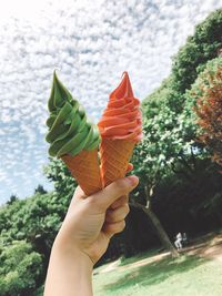 Cropped image of hand holding ice cream cone