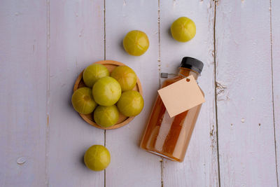 High angle view of fruits on table